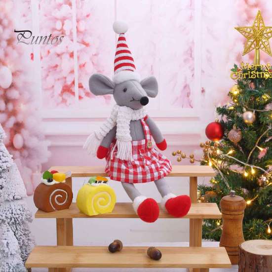 Tischdisplay-Puppe, Weihnachts-Plüschmaus-Puppe, Stofftier-Spielzeug mit Weihnachtsmannmütze, Weiches Sammlerstück, Niedliches Ornament für Weihnachts-Heimregal-Dekoration