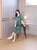 Thirteen Rows Women's Satin Print Casual Dress, Slimming Fit for Middle-Aged Moms, Short Sleeve
