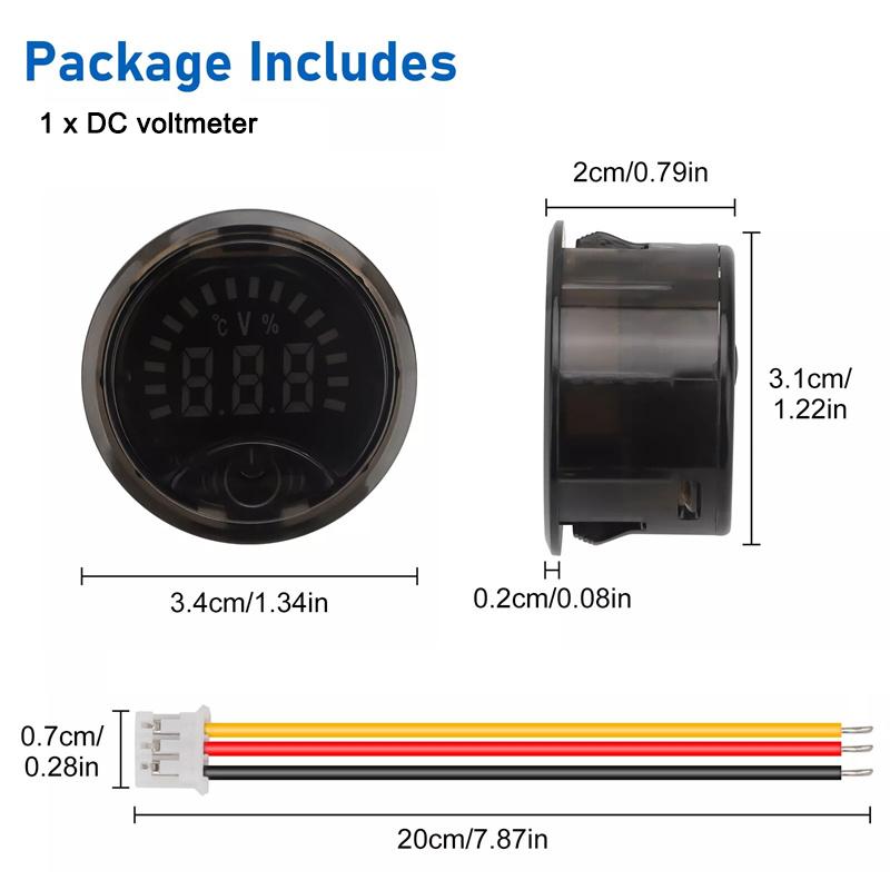Mini Led Digital Voltmeter Dc Dc7-100V Display Round Two-Wire Car Voltage Current Meter Volt Detector Tester Monitor Pane