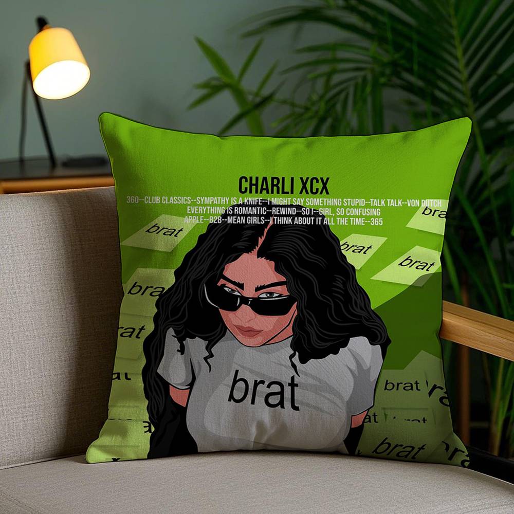 C-Charlis XCX B-BRAT Pillow Case Sofa Short Plush Double-sided HD Printing Room Home Office Gift Cushion Cover