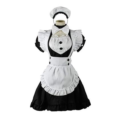 [Milky Time] British-Style Maid Costume with Headband, Knee-Length, Halloween (XL)