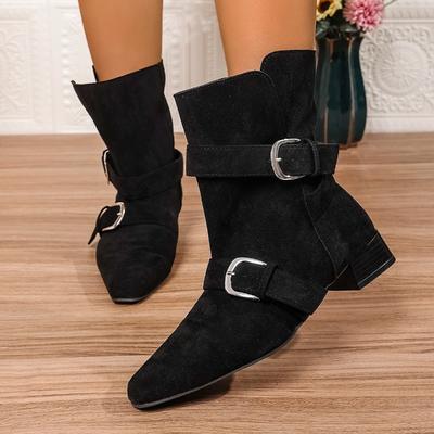 2025Fashion Pointed Toe Chunky Woman Ankle Boots Suede Designer Walking Shoes  Trend Winter Eleglant Dress Boots Mujer Zapatos