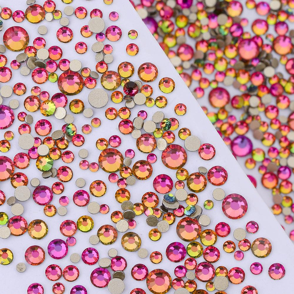 Pujiang Nail Art Strass Goldener Boden Gemischte Größe Flachboden Diamant Ungefähr 1440 Glas Aufkleber Diamanten Farbige Kleine Runde Diamanten