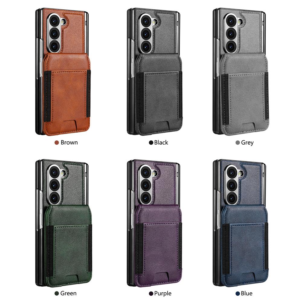 KEYSION PU Leather Phone Case for Samsung Galaxy Z Fold 7 6 5 4 3 Shockproof Cover With Magnetic Card Holder Bag Hinge Screen Protector