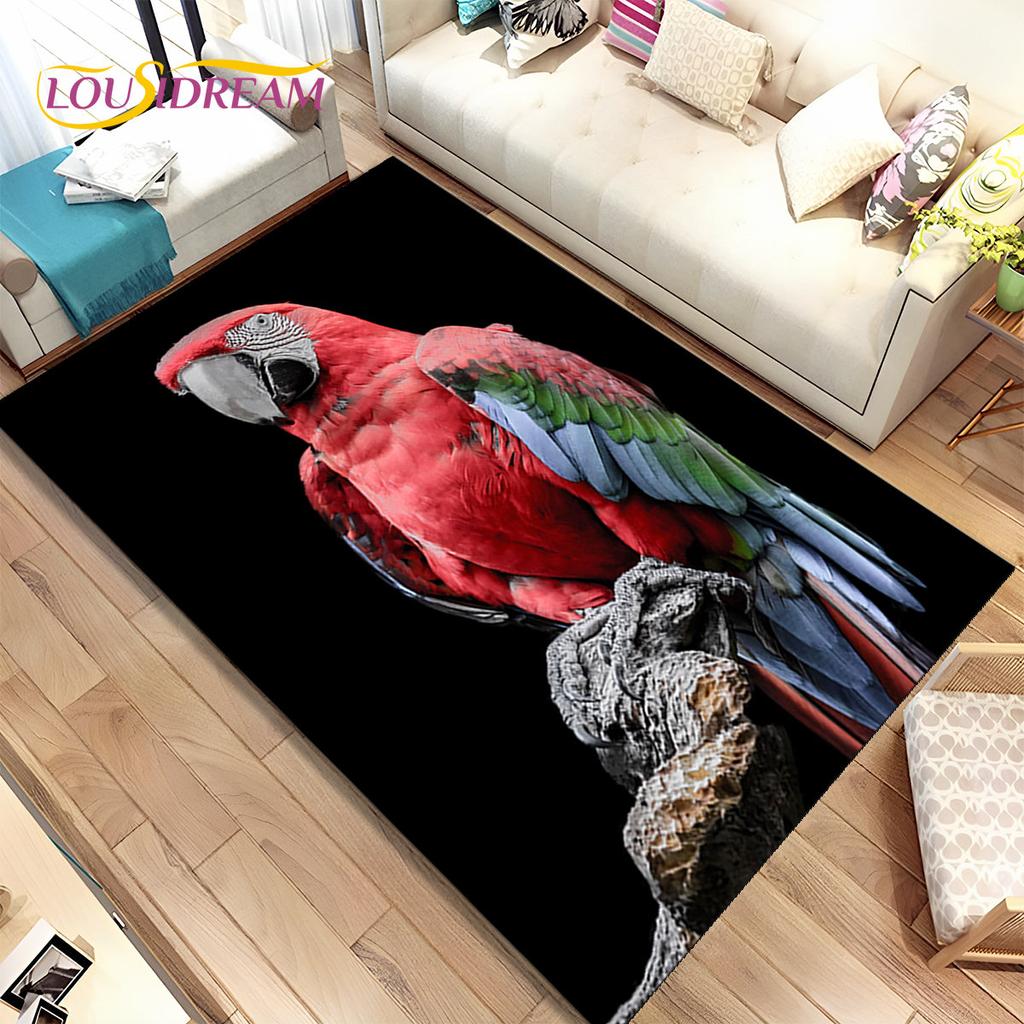 Teppich mit bunten Papageien, Aras und Vögeln, Teppich für Zuhause, Wohnzimmer, Schlafzimmer, Sofa, Fußmatte, Küchendekoration, rutschfeste Bodenmatte für Kinder