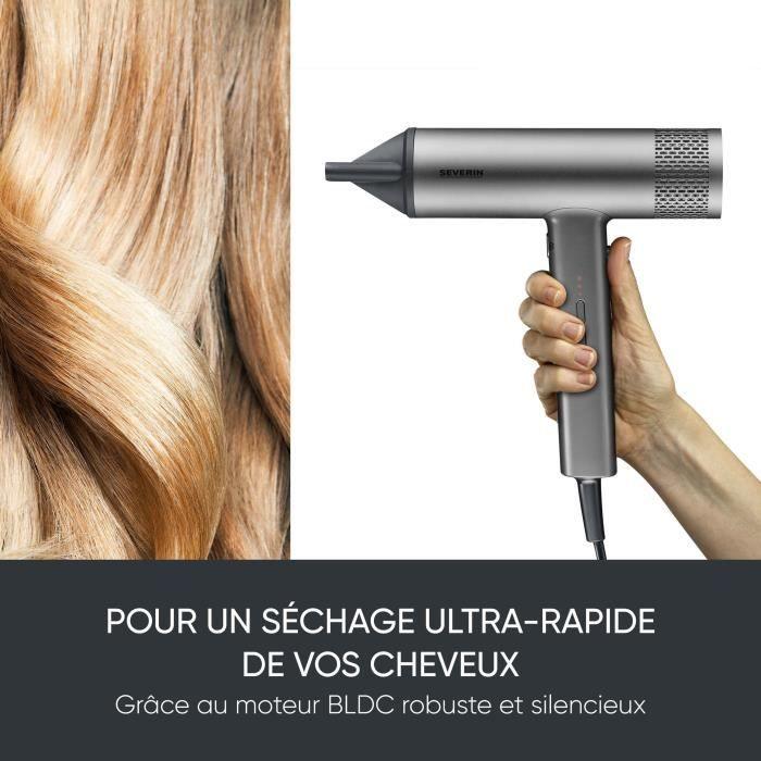Sèche-cheveux ionique - severin - ht 0169 - s-style speed pro - concentrateur &amp; diffuseur magnétiques - 2000 w - gris et noir