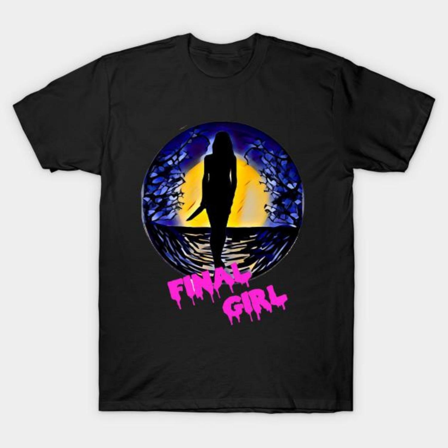 

Men Black Print T-shirt Final Girl No-Cut Transfer Paper Print Cotton Tshirt S чёрный
