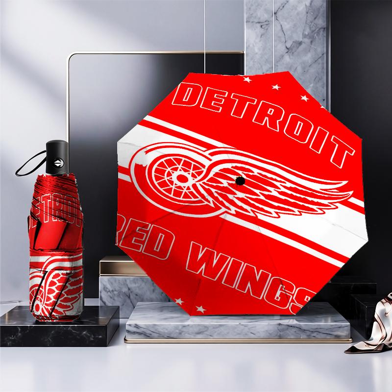 Detroit Red Wings Crest Umbrella Folding Umbrella, Automatic Umbrella 8-Frame for Travel, Camping Use Gift for Halloween Christmas