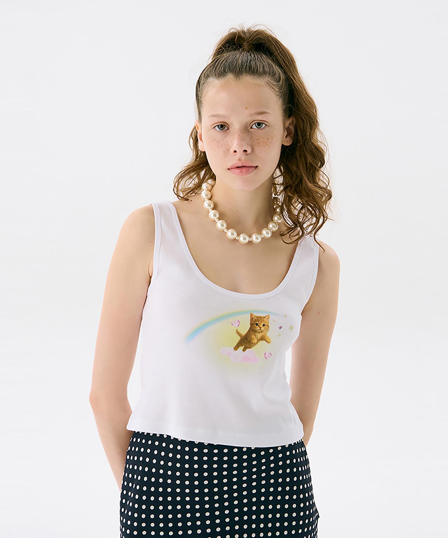 Jun Jun Space Cat Printed Sleeveless T_White S