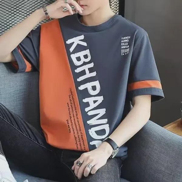 New Ice Silk Men's Loose Fit Short-Sleeve T-Shirt with Steel Print - Spring/Summer Trend