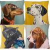 Oil Painting Animals Dachshund Dalmatian Basset Hound Dog Cat And Pheasant Print Cushion Cover Pillow Case