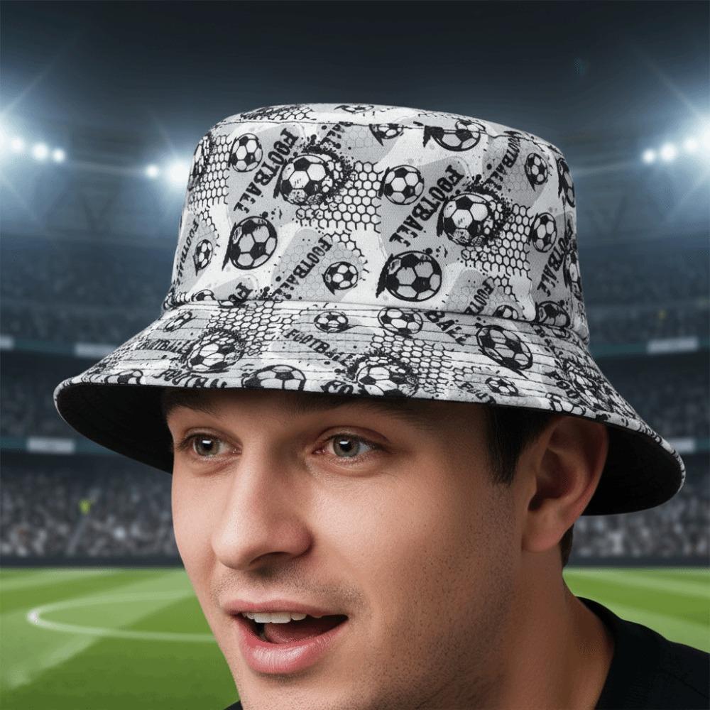 Folding Soccer Pattern Bucket Cap Korean Style Football Fisherman Hat Sunscreen Basin Cap Work