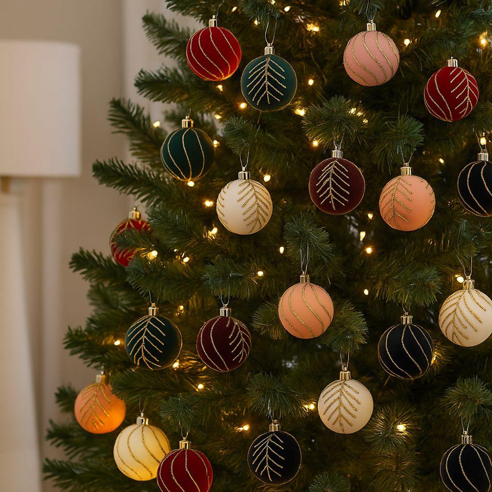 6cm Christmas Balls Set Flocking Xmas Tree Pendants Christmas Spheres Pendant  Party Favors