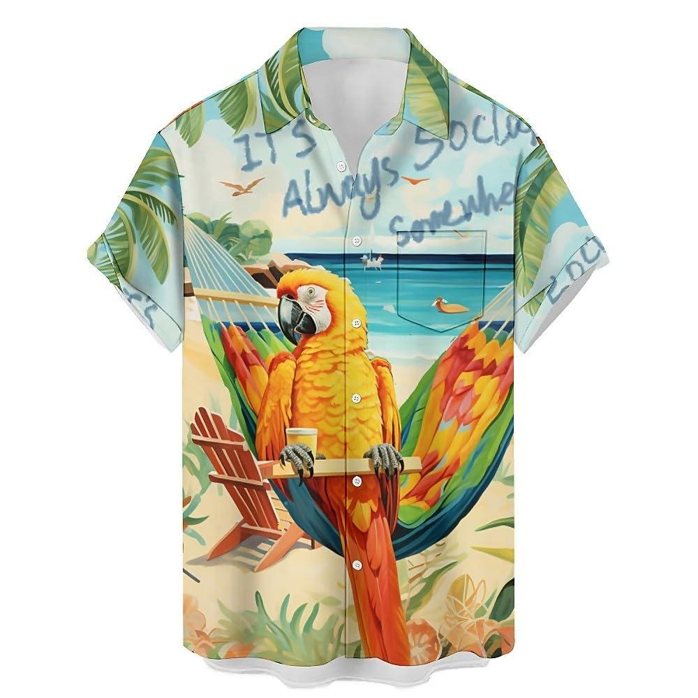 2025 New Men's Shirt 3d Fashion Casual Parrot Bird Print Hawaiian Lapel Button Shirt Short Sleeve Top Homme Harajuku Ropa Hombre