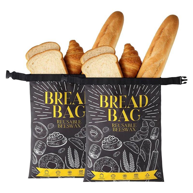 

A84E-Reusable Beeswax Bread Bags Sourdough Storage Bag With Lining 2 Pack For Homemade Bread To Keep Fresh Large