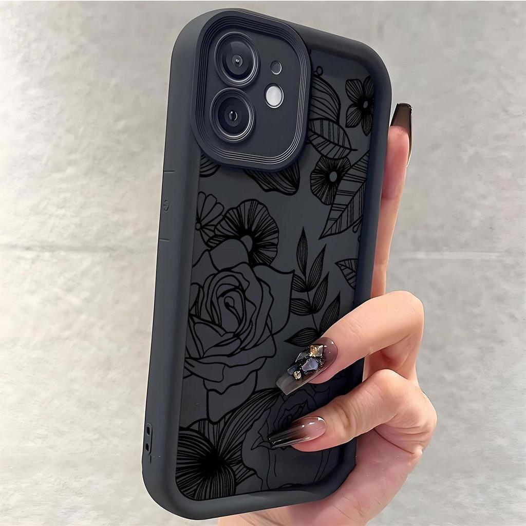 Sketch Flower Black Groove iPhone 14/15/16/17 Pro Max Protective Case