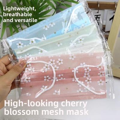 10 Stück Damen Hochwertige Staubdichte Sonnenschutz Niedliche Kirschblüten Atmungsaktive Dünne Frühling und Sommer Einweg Netzmasken