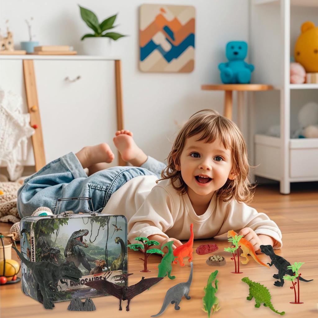 Tubasaya 25 Pieces Dinosaur Toys for Dinosaur Toys Realistic Dinosaur Figures Set with Storage Box for Year Old Boys Christmas New Year Gift Kids,