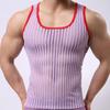 Men Vest Stylish Striped Quick Drying Sports Vest See-through Mesh Summer Camisole Tops Sports Vest Home Wear