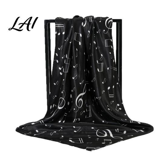Large Decorative Neck Scarf Women Satin Square Scarf 35"x35" Musical Note Printed Gift for Music Lovers Silky Neckerchief Shawl Wrap Multifunctional