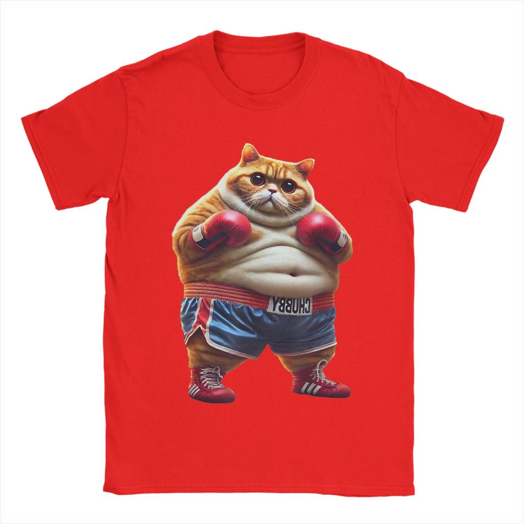 Funny Boxing Gym Workout Cat with Boxing Gloves Anime Meme T-Shirt Beach T-Shirts Unisex Round Neck Tees Short-Sleeved Tshirt