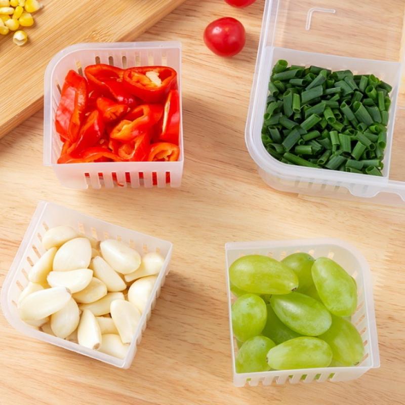 Refrigerator Storage Box 4 Grid Food Vegetable Fruit Storage Box Fridge Organizer Drain Basket Meat Onion Ginger Clear Crisper