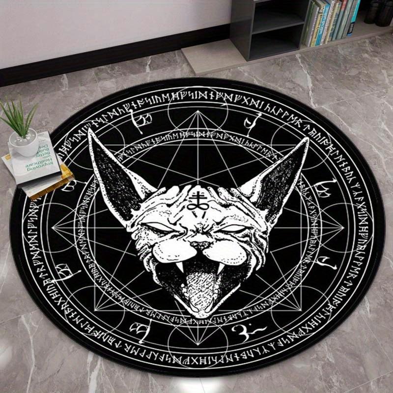 1pc Mystical Celestial Sphynx Cat Print Round Rug - Non-Slip Mat for Bedroom, Living Room - Crystal Velvet 100x100cm