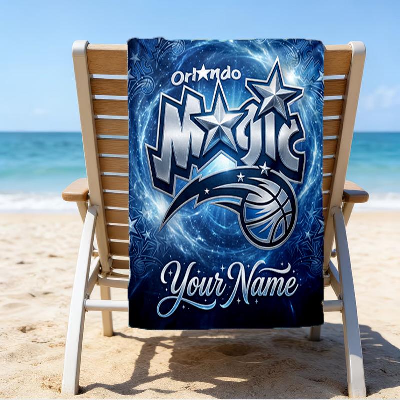 Custom Name Beach Towel Basketball Orlando Logo Beach Towel, Soft Microfiber, Gift for Her/Him, Birthday, for Pool, Beach, Travel, Fan Gifts