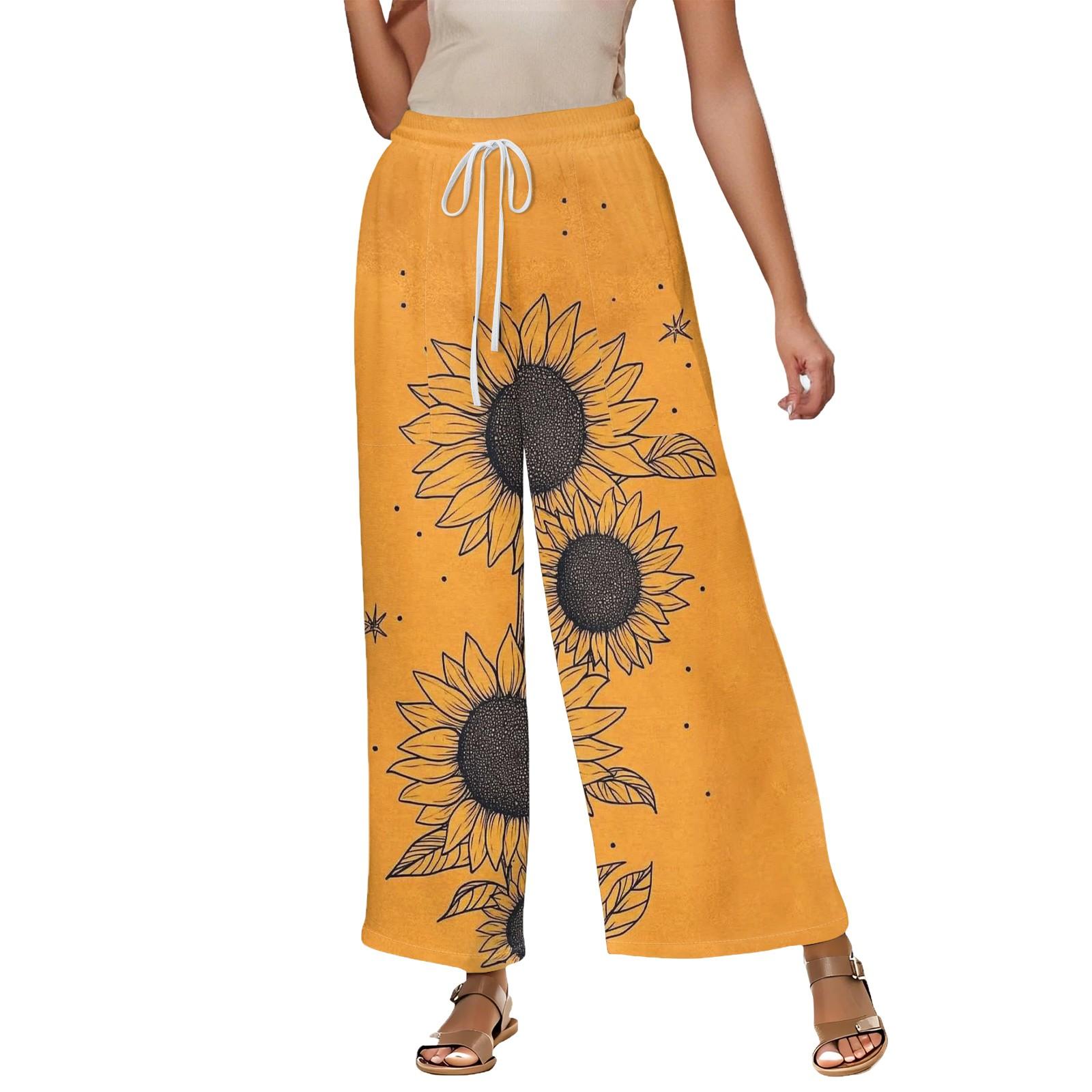 

Женские летние свободные укороченные брюки из хлопка и льна с эластичным поясом и цветочным принтом XL оранжевый