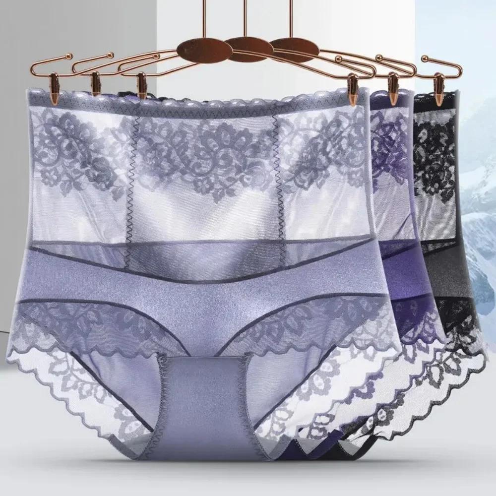 Ultra-thin Panties Women Lace Embroidery Flowers Underwear High Waist Butt Lifter Slimming Tummy Briefs Seamless Underwear