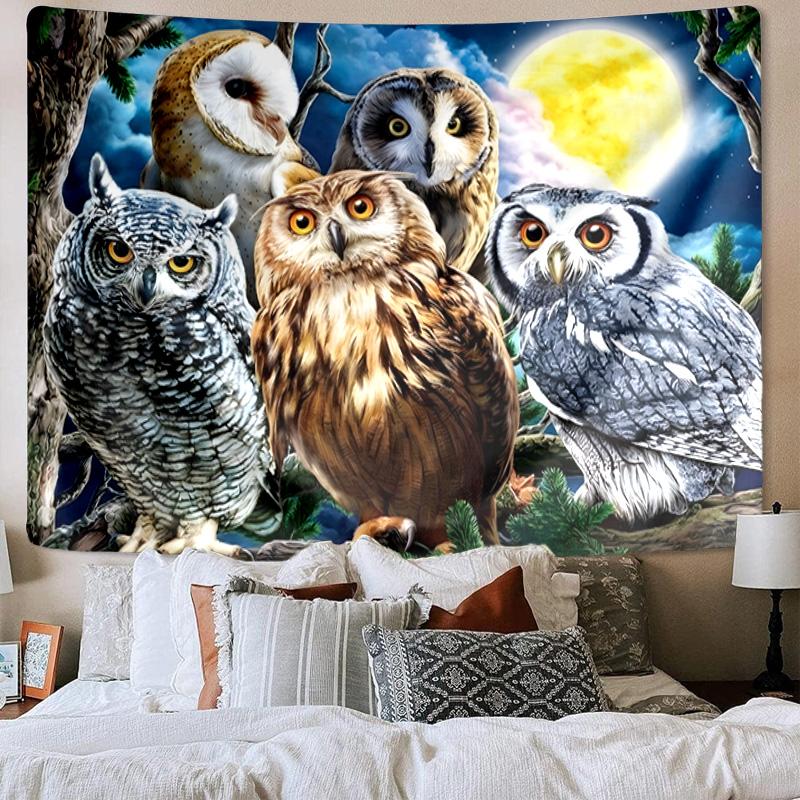 Night Owls In The Moonlight Tapestry Room Decoration Wall Hanging for Living Room Bedroom, dormitory, Birthday and Christmas gifts