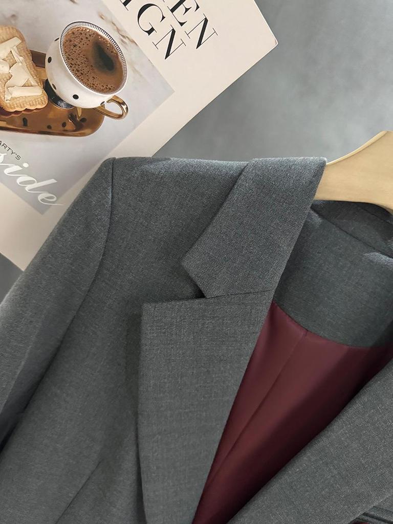 Ancola Damen Rot-Grau Patchwork Altersreduzierender Anzugjacke - 2025 Trendiger Streetstyle für Frühling & Herbst