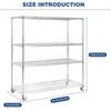 5-Tier 70.87x59.76x23.98in Heavy Duty Steel Storage Rack with Wheels Rolling Storage Shelf for Warehouses Closets Kitchen School