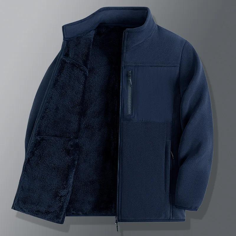 Herren Zip Up Grüne Fleecejacke Herbst Winter Warm Arbeitsmäntel Herren Reißverschlusstaschen Jacke Wandern Training Oberbekleidung Windbreaker