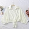 Camicia a Maniche Corte in Chiffon Abbottonata Blusa Casual Ampia da Donna Camicie Semplici Estive Vita Annodata Bluse Eleganti da Donna