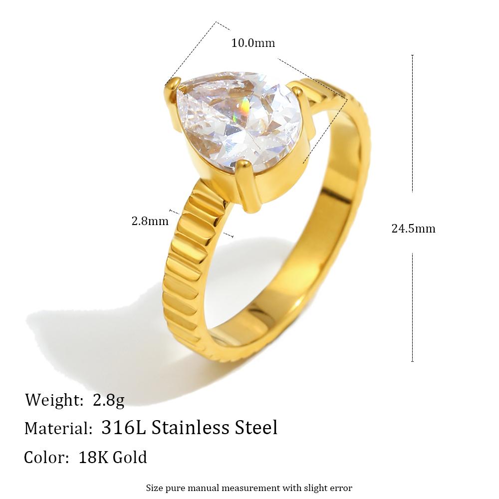 

MamacitaSlay 316L Stainless Steel Zircon Water Droplet Crown Ring 18K Gold Plated Waterproof Jewelry Women s Elegant Ring Gift 8