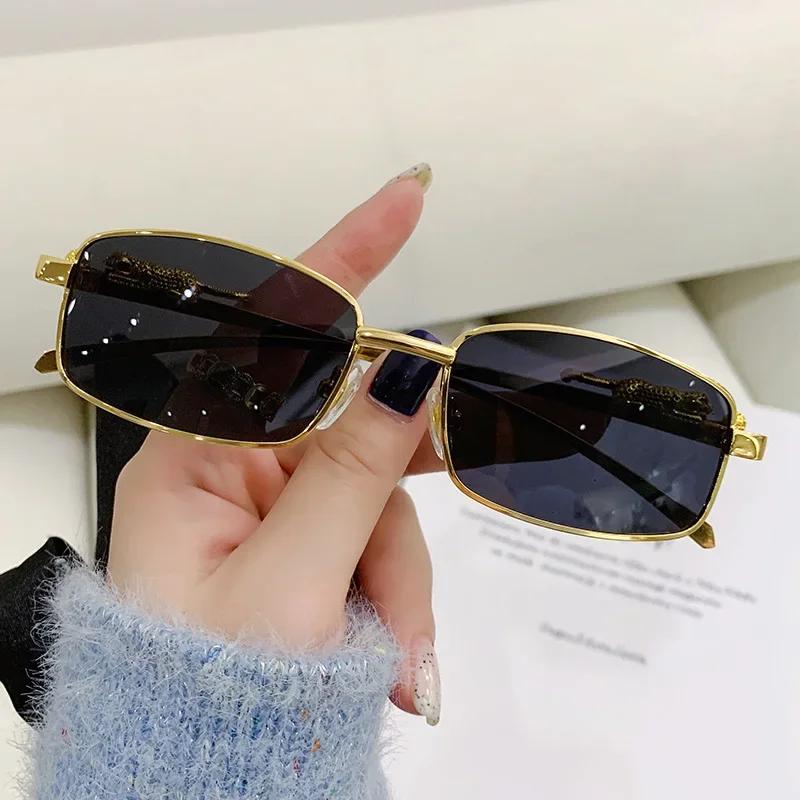 Fashion Small Frame Rectangle Sunglasses Women Retro Cheetah Decoration Clear Ocean Lens UV400 Shades As picture