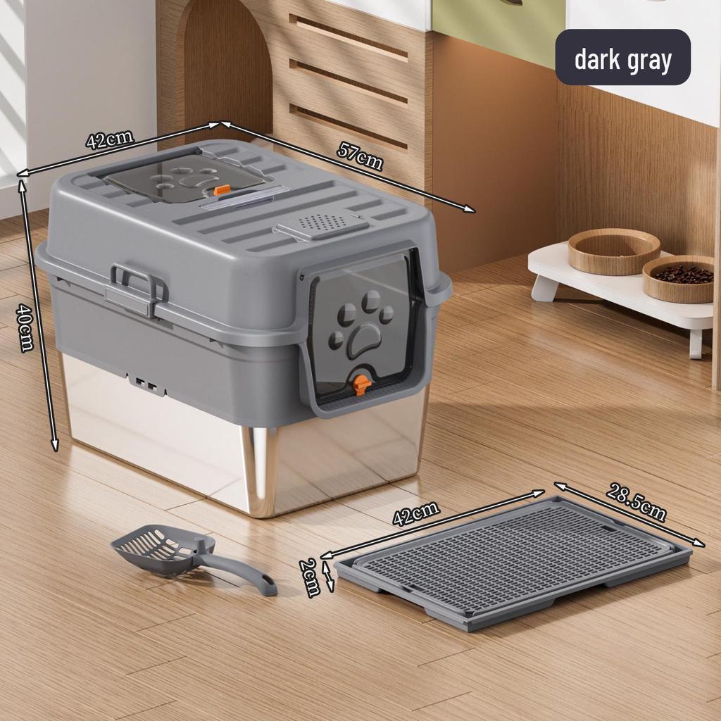 Odor-Proof Stainless Steel Enclosed Cat Litter Box with Anti-Splash Top Entry