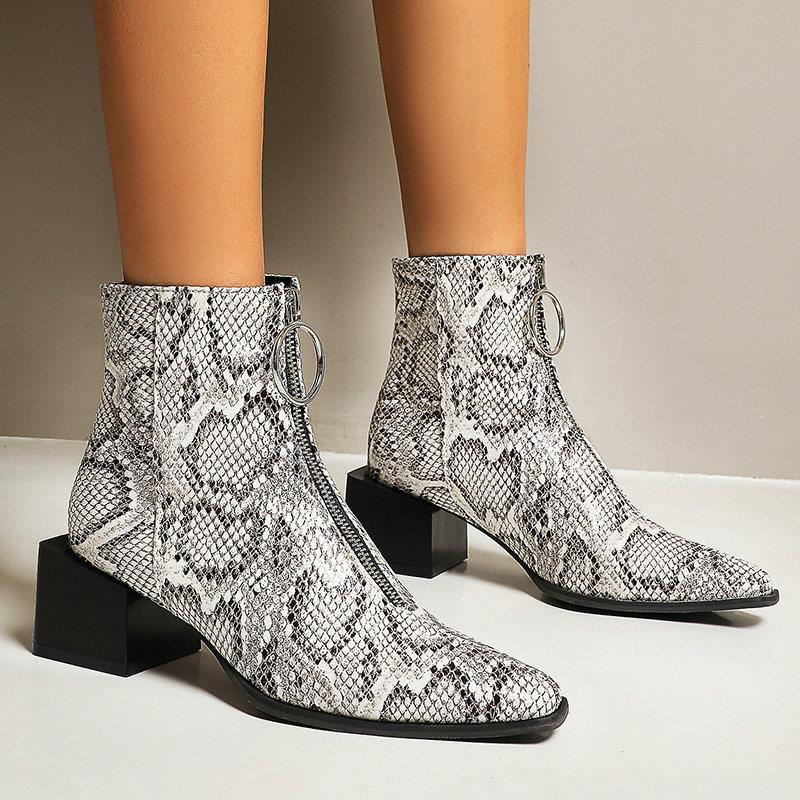 British Style Women's Boots Ankle FashionStreet Stylesilvery Square Toe 4CM Square Heel Mature Party Dress High Heel Women Shoes