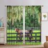 3D Digital Printed Horse Black White Polyester Lightweight Shading Window Panel Curtain designed for Kids Living Room Bedroom Bathroom Decor Hooks