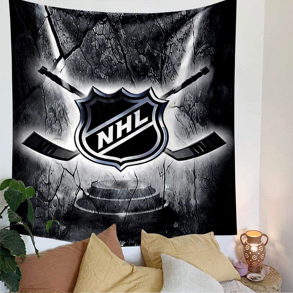 NHL Hockey League Emblem Tapestry Wall Hanging, Ice Hockey Shield Art, Sports Wall Decor for Bedroom Living Room Man Cave