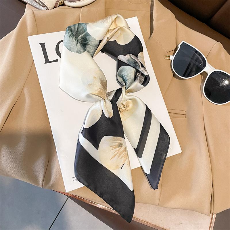 Fashion Women's Luxury Silk Scarf Floral Print Spring Summer Small Necktie Hairband Bag