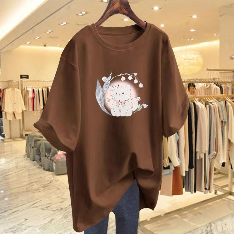 

New summer cotton short-sleeved T-shirt women s summer new cartoon printed bottoming shirt top XXXL