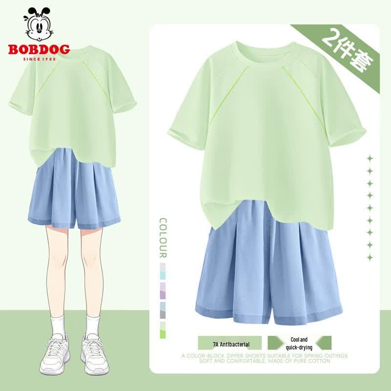 Boboduck Girls 2026 Quick-Dry Short Sleeve & Denim Shorts Set 120