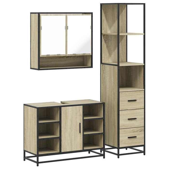 VidaXL Ensemble De Meubles De Salle De Bain 3 Pcs Chêne Sonoma, Armoire De Salle De Bain, Armoire De Rangement De Toilette, 3301181