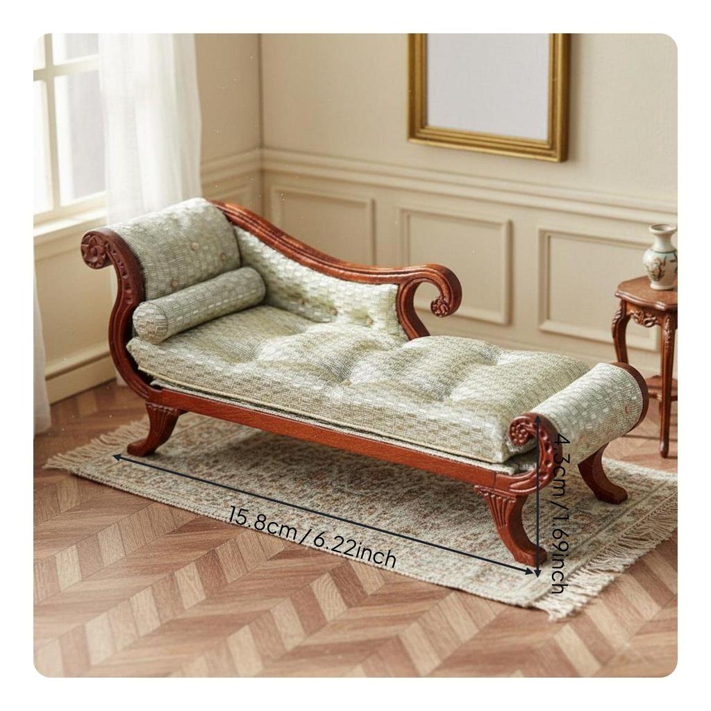 Miniature Dollhouse Sofa Wooden Fabric 1 12 Scale Doll Furniture Vintage Couch