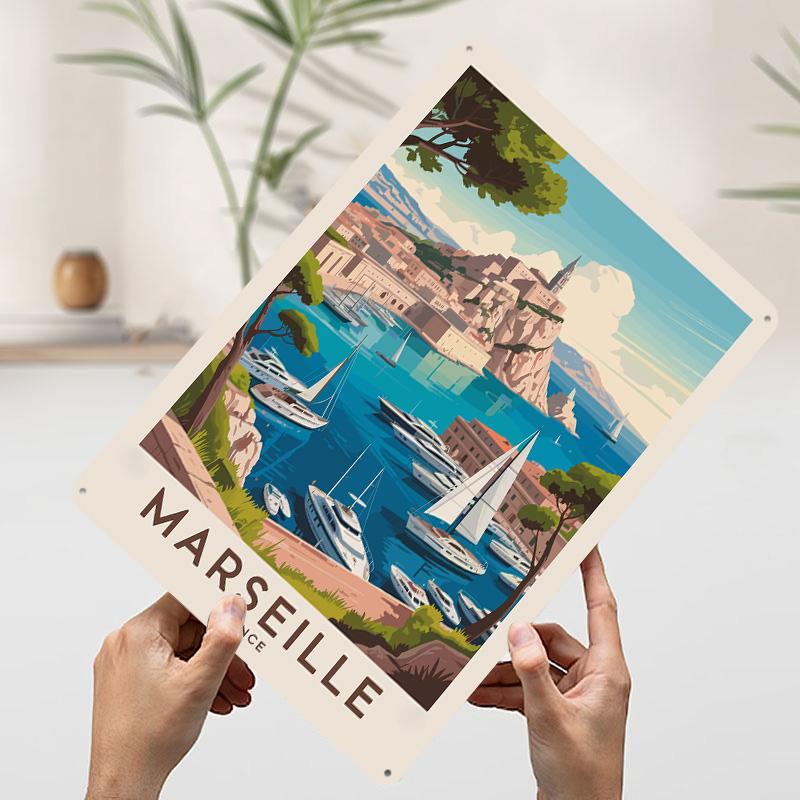

Marseille France Travel Cityscape Metal Poster Customized Wall Art Retro Vintage Tinplate Signs for Apartment Decoration Room 7.9x11.8In(20x30cm)