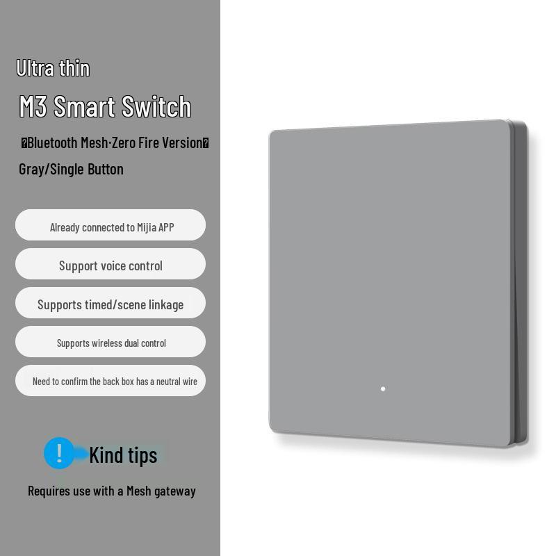 Smart Ultra-Thin Panel Switch: Compatible with Mijia App for Remote Control, Voice Commands, and Timed Scenes.