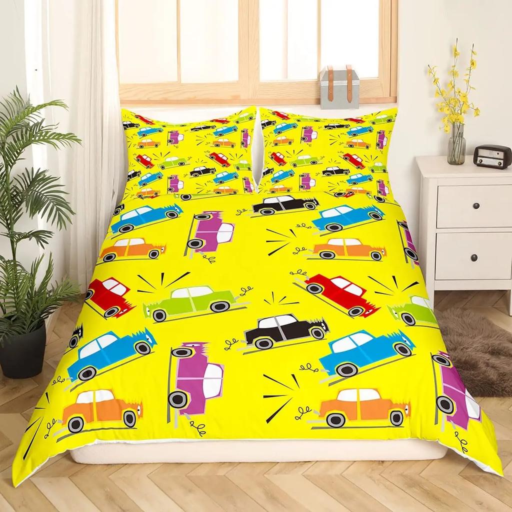Kid Excavator Duvet Cover Tractor Truck Bedding Set Construction Vehicle Cartoon Comforter Cover Crane Car Polyester Quilt Cover