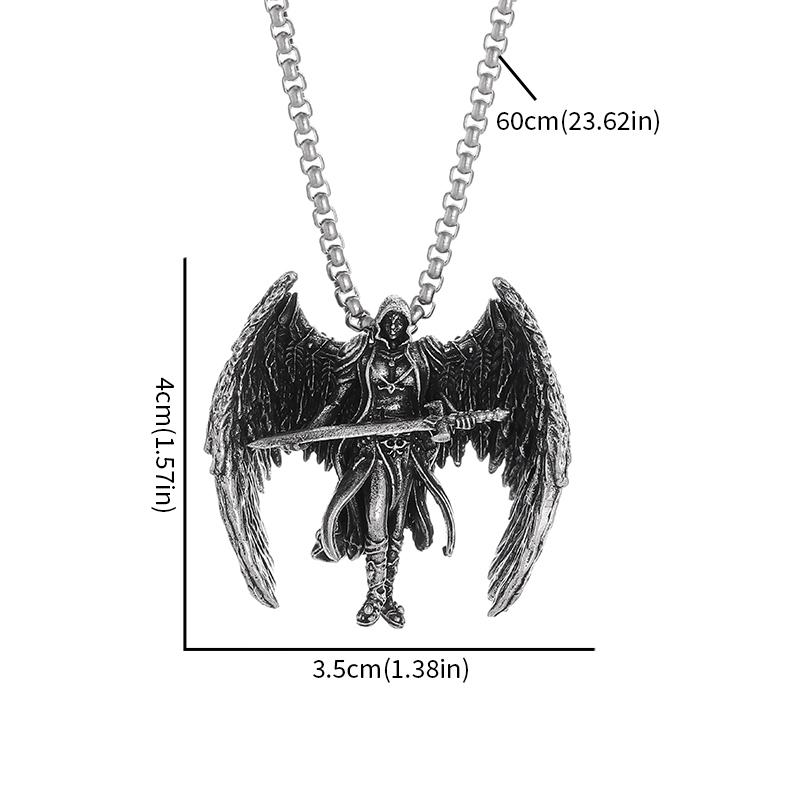 Retro Mythical Sword Archangel Michael Wings Pendant Necklace Men's Fashion Cool Amulet Jewelry Accessories